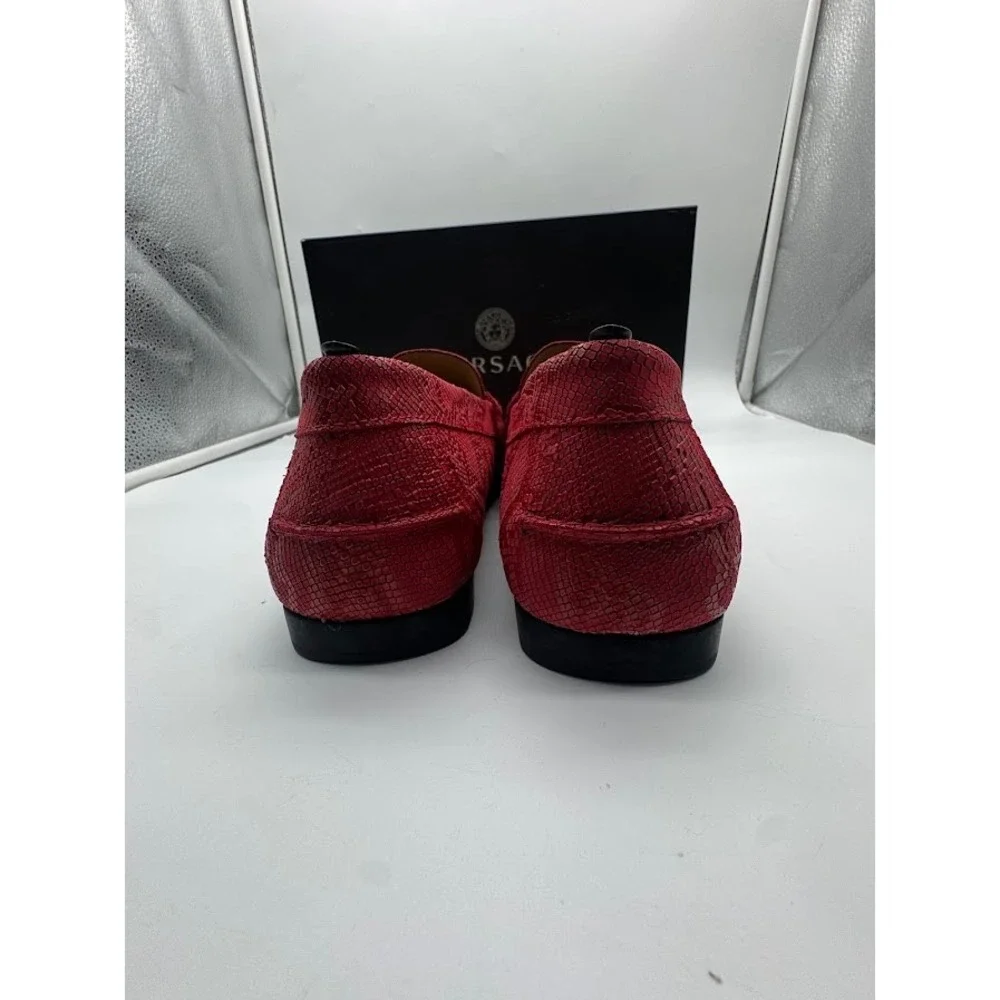 Versace Medusa Driver Loafers Red Python Print Nubuck Mens US 7.5 EU 39 NIB